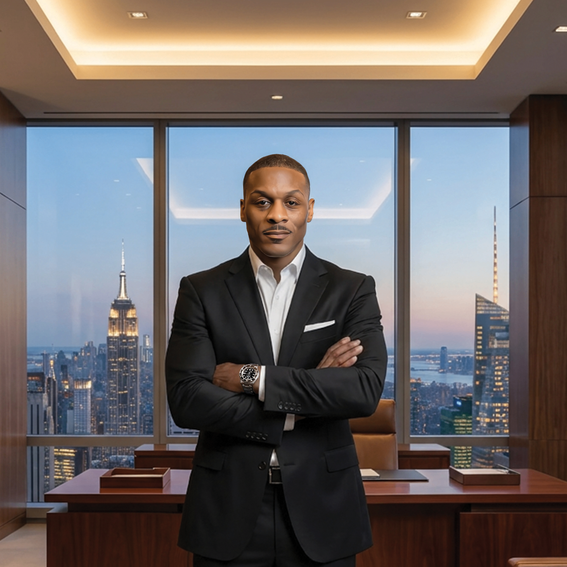 Jeff Love in a Manhattan boardroom overlooking the New York City skyline